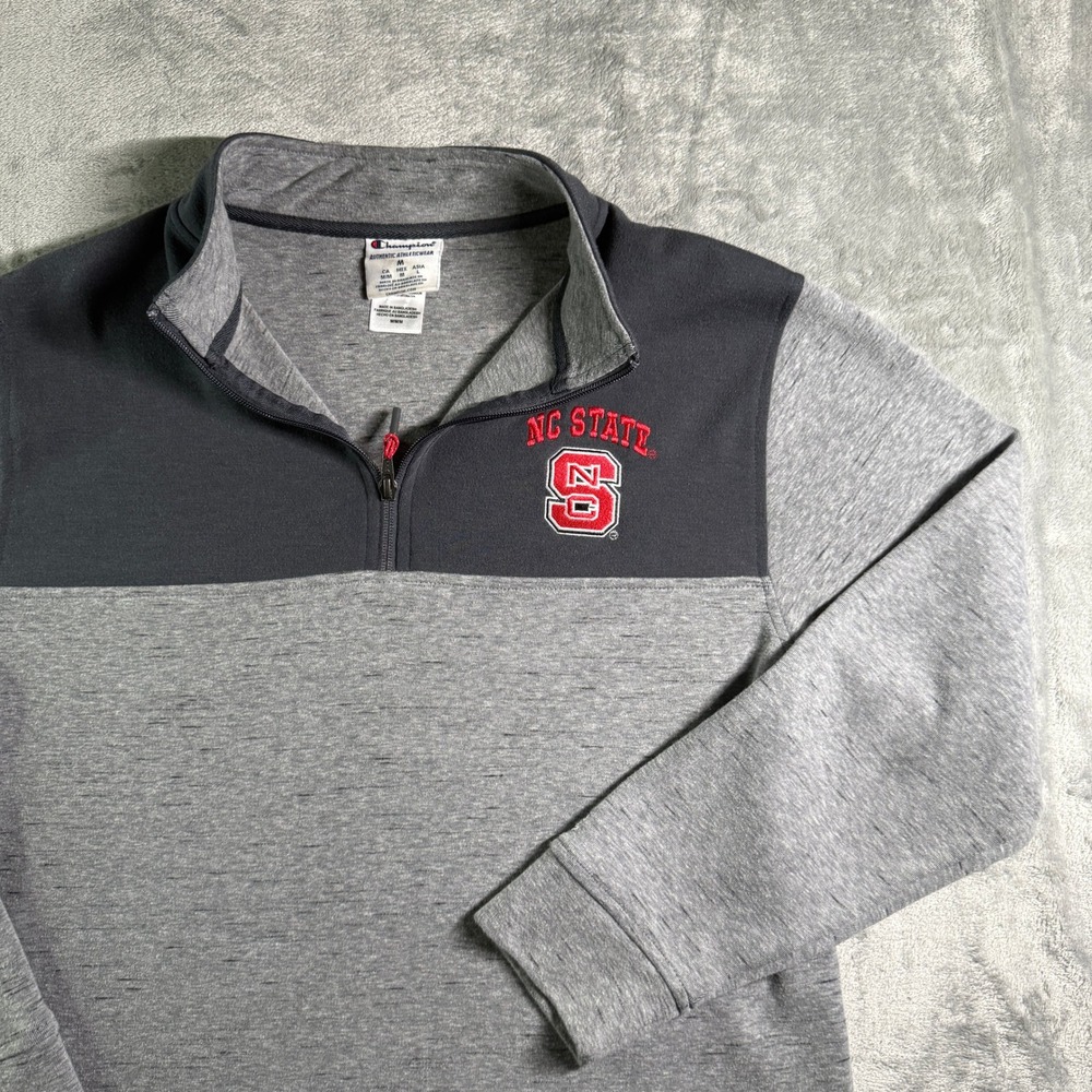 Champion NC State Pullover Sweatshirt Quarter Zip Athletic Gray Mens M
